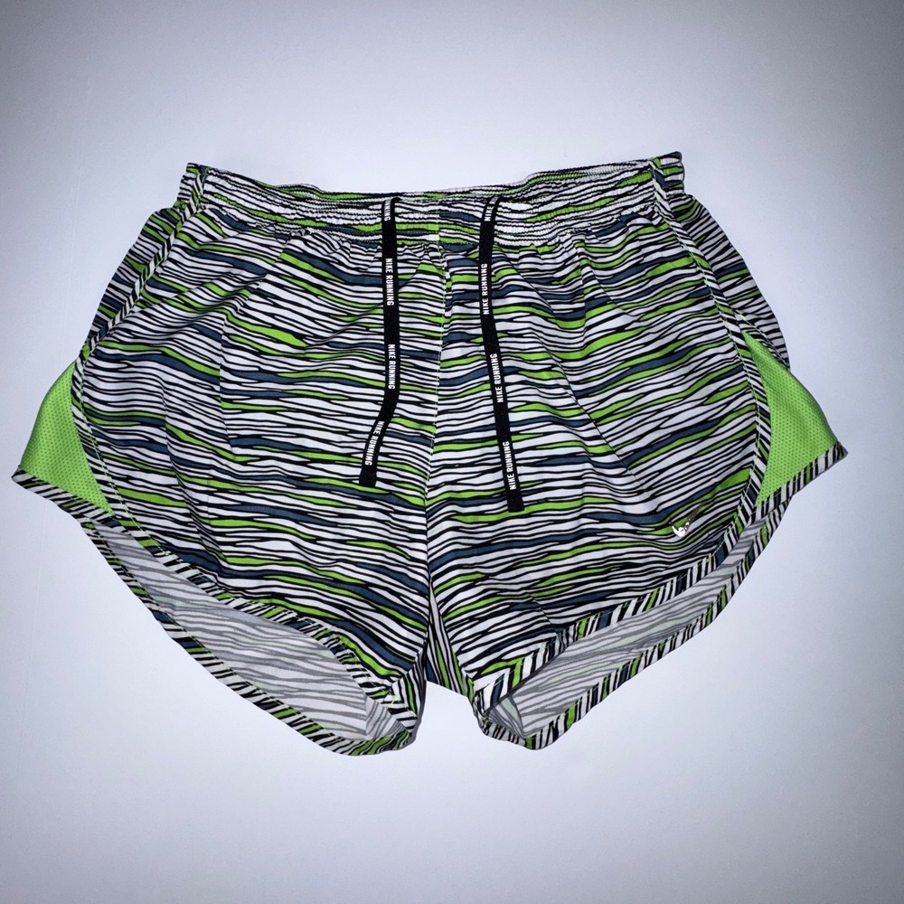 Nike Dri-FIT Running Shorts Small Lime Green Black White Wavy Stripe Athletic